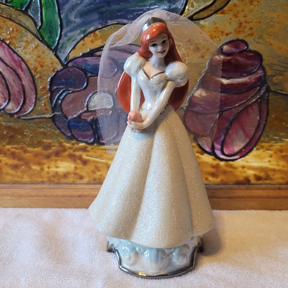 Vintage Disney 7" Ariel Wedding Glitter Dress Porcelain Ceramic Figurine w Veil